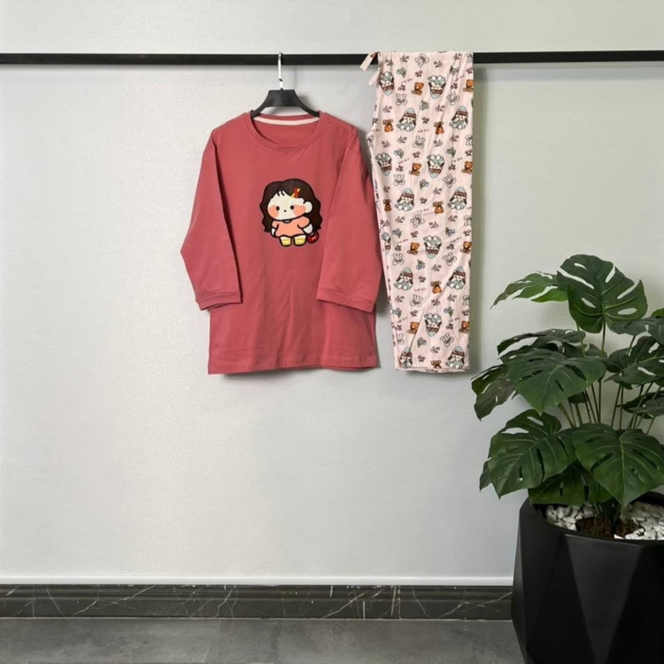 ست تیشرت شلوار راحتی دخترک صورتی