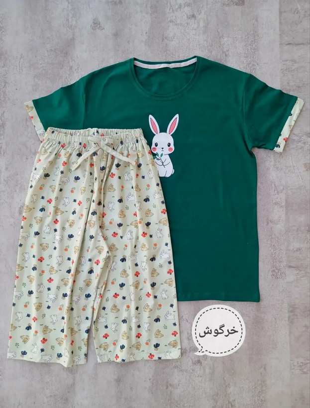 ست تیشرت و شلوارک نوار دار عروسکی پنبه ای