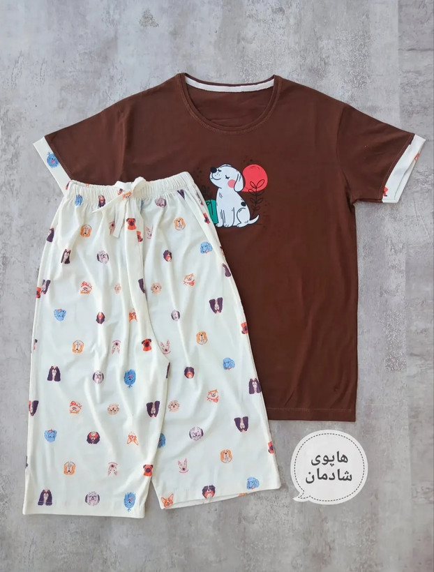 ست تیشرت و شلوارک نوار دار عروسکی پنبه ای